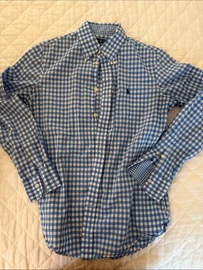 Ralph Lauren Blue and White Gingham Button-Down Shirt